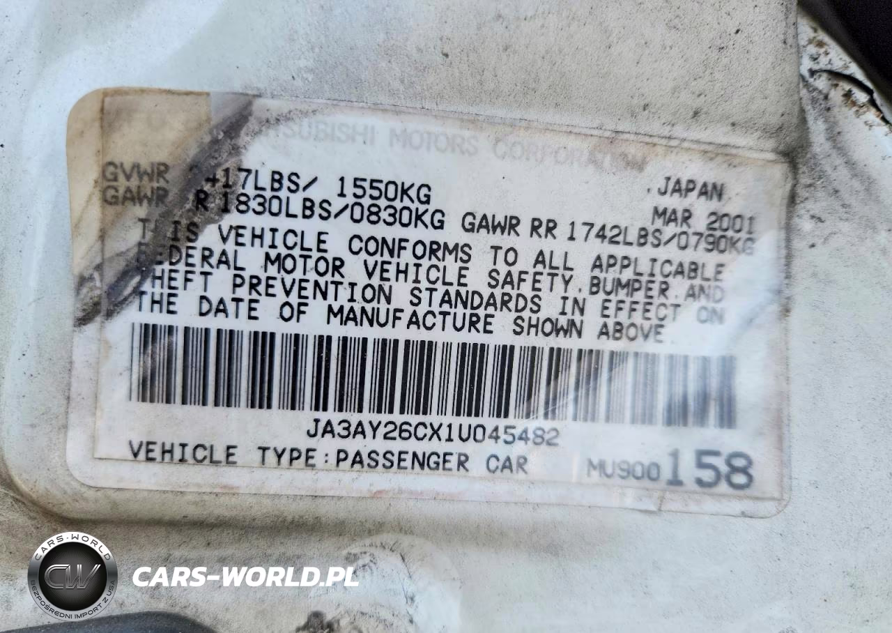 2001 Mitsubishi Mirage Es VIN:JA3AY26CX1U045482 - 13
