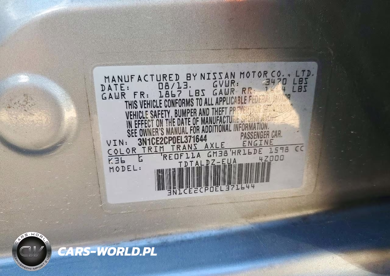 2014 Nissan Versa Note S VIN:3N1CE2CP0EL371644 - 12