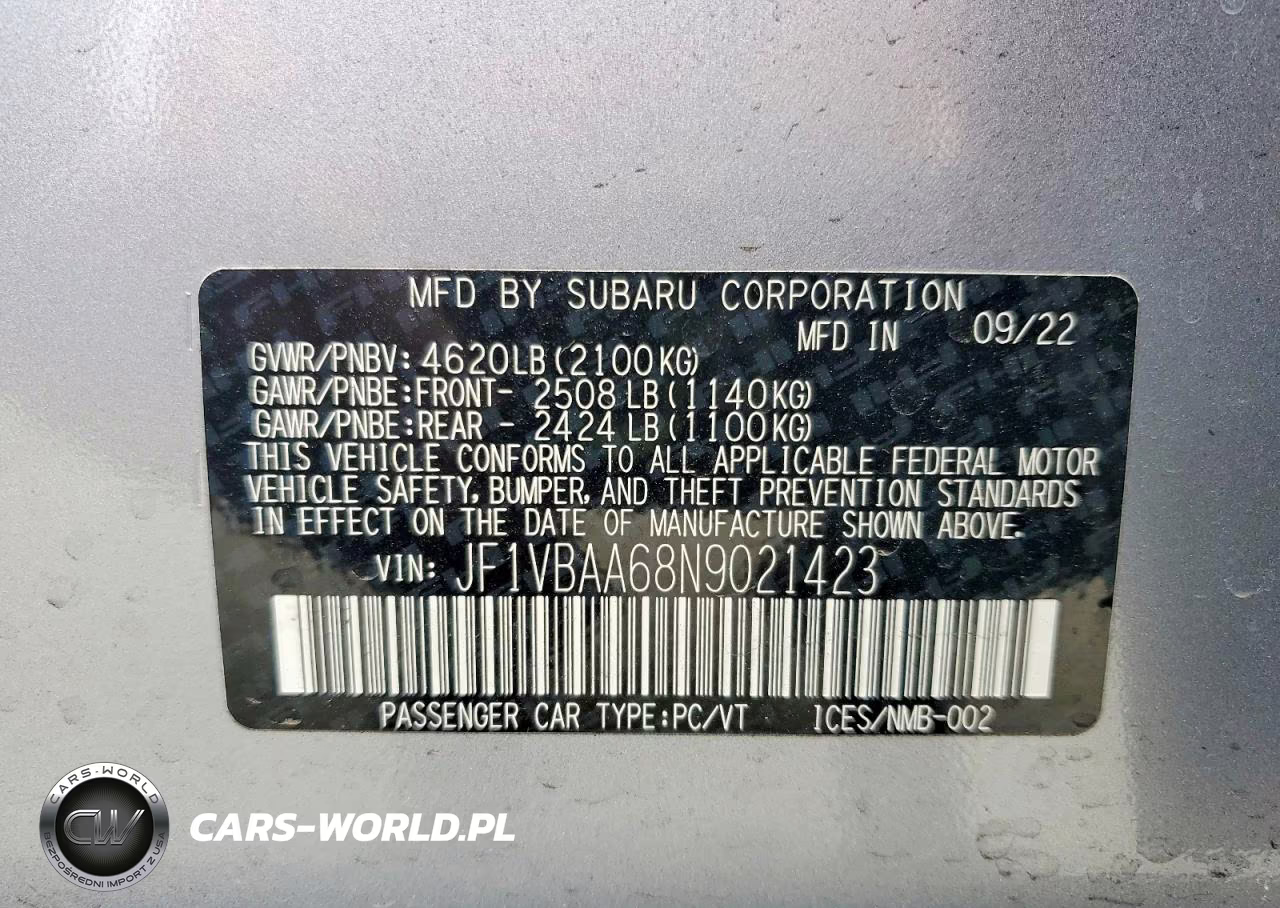 2022 Subaru Wrx VIN:JF1VBAA68N9021423 - 12