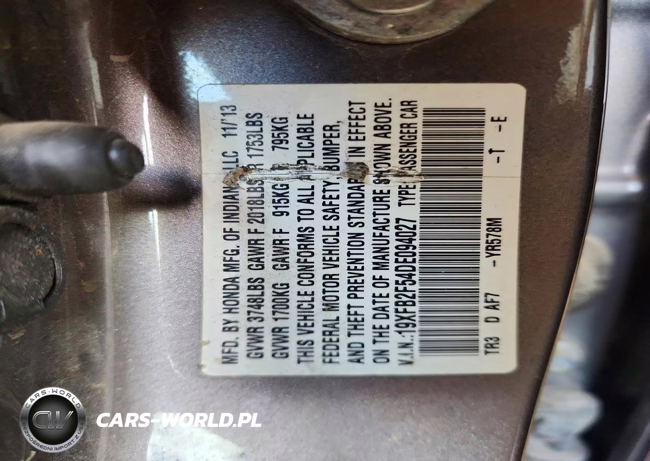 2013 Honda Civic Lx VIN:19XFB2F54DE094027 - 12