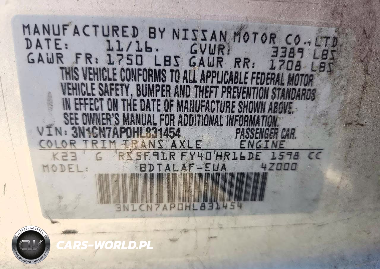 2017 Nissan Versa 1.6 S VIN:3N1CN7AP0HL831454 - 12