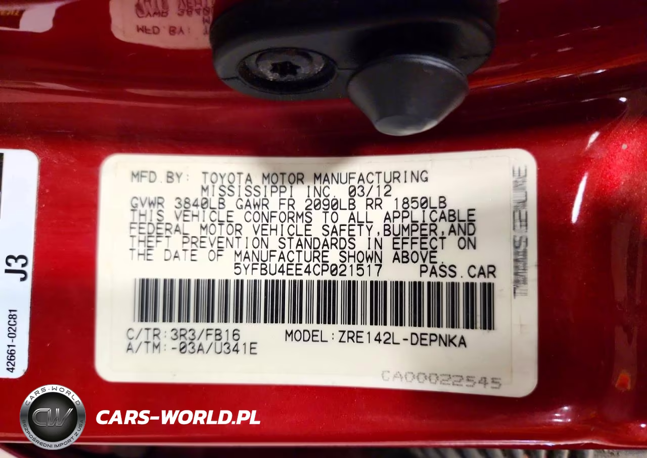 2012 Toyota Corolla Le VIN:5YFBU4EE4CP021517 - 12