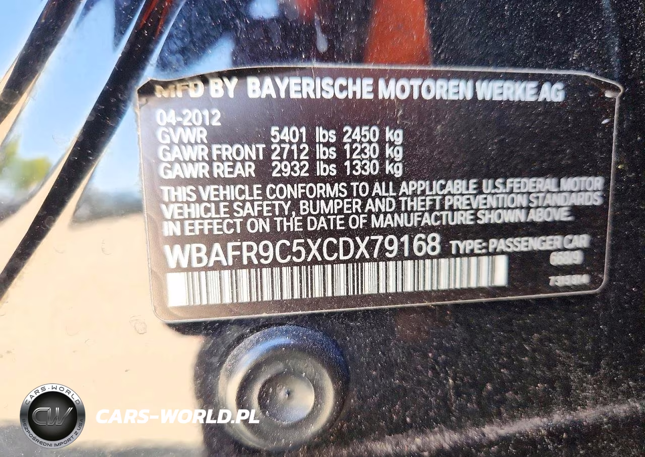 2012 BMW 550 I VIN:WBAFR9C5XCDX79168 - 12