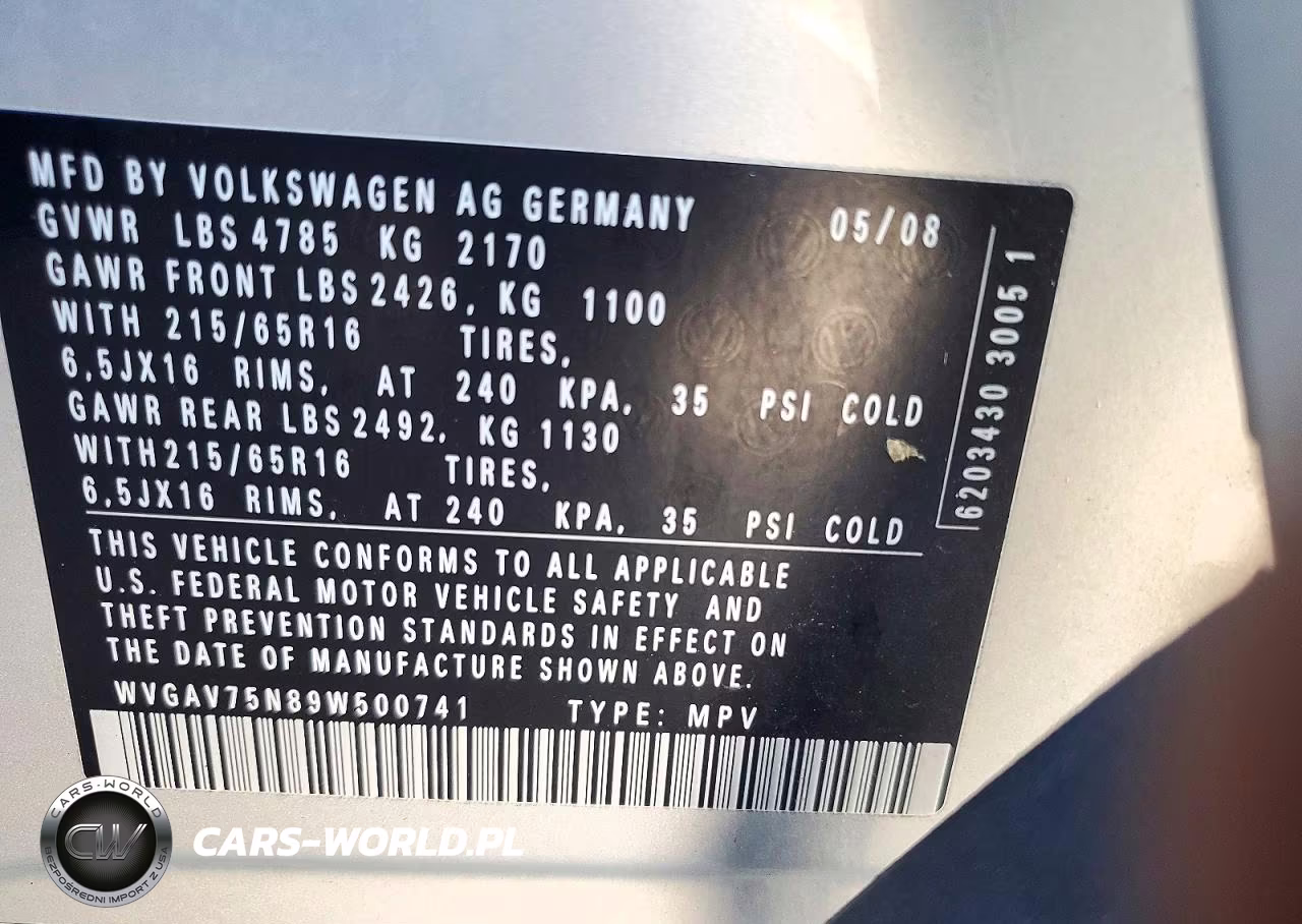 2009 Volkswagen Tiguan S VIN:WVGAV75N89W500741 - 13