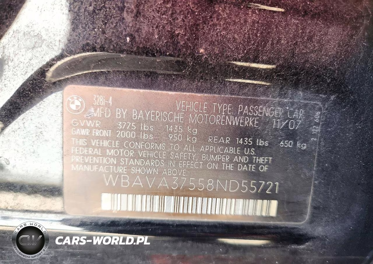 2008 BMW 328 I VIN:WBAVA37558ND55721 - 12