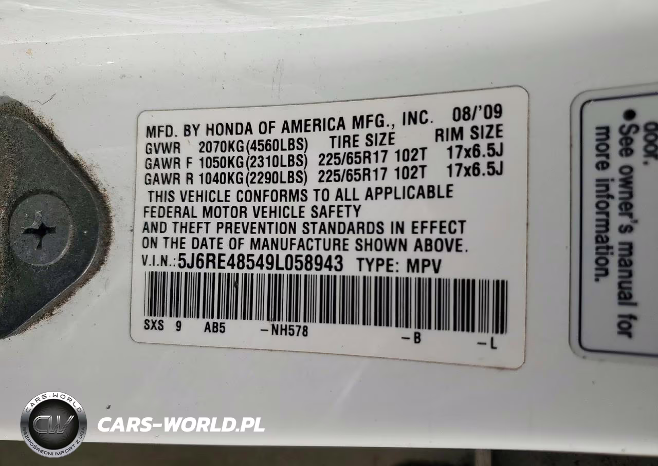 2009 Honda Cr-V Ex VIN:5J6RE48549L058943 - 13