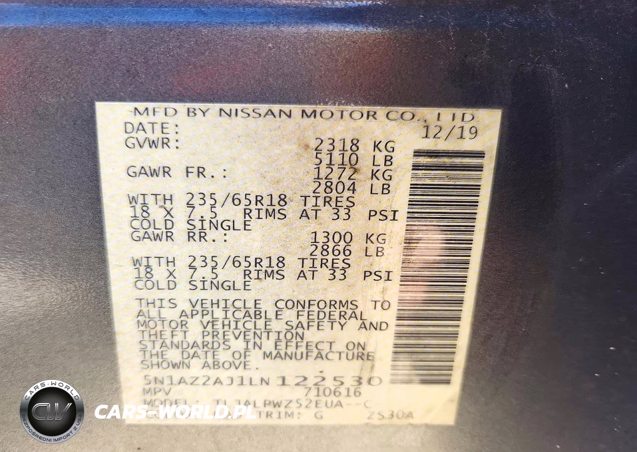 2020 Nissan Murano S VIN:5N1AZ2AJ1LN122530 - 12