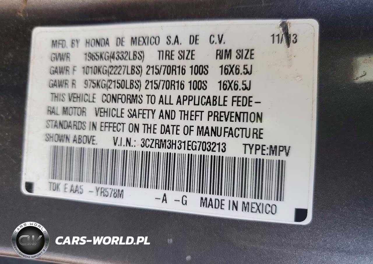 2014 Honda Cr-V Lx VIN:3CZRM3H31EG703213 - 14