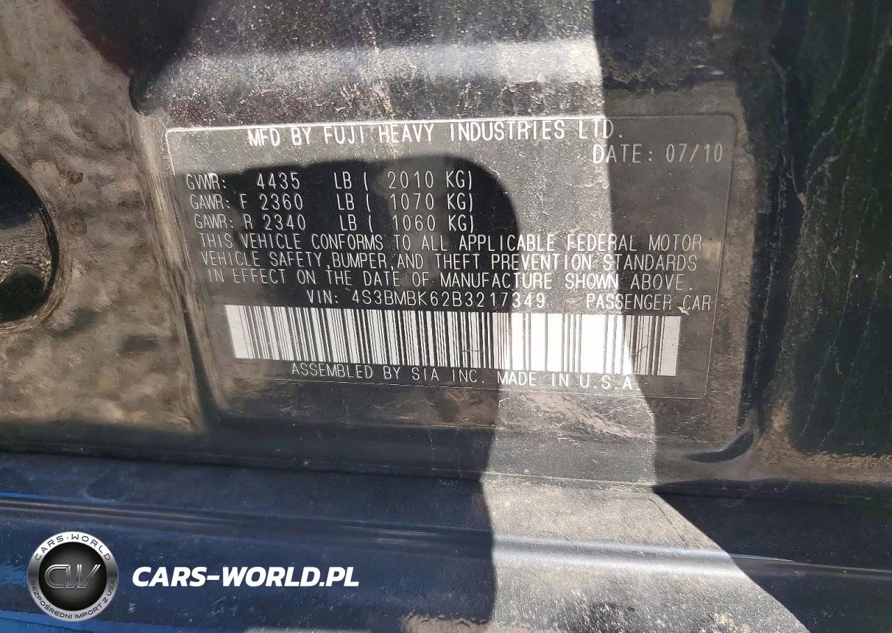 2011 Subaru Legacy 2.5I Limited VIN:4S3BMBK62B3217349 - 12