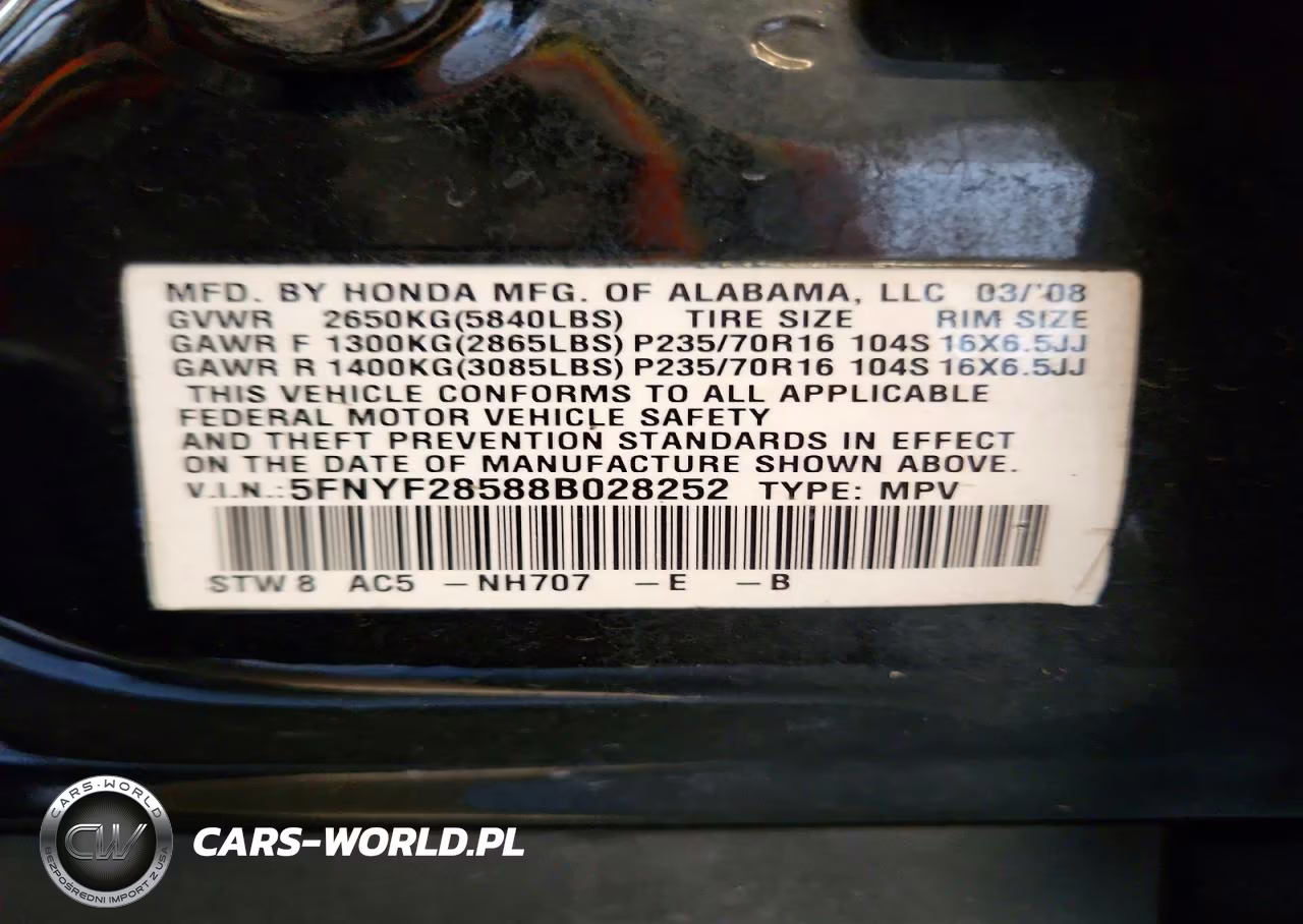 2008 Honda Pilot Exl VIN:5FNYF28588B028252 - 13