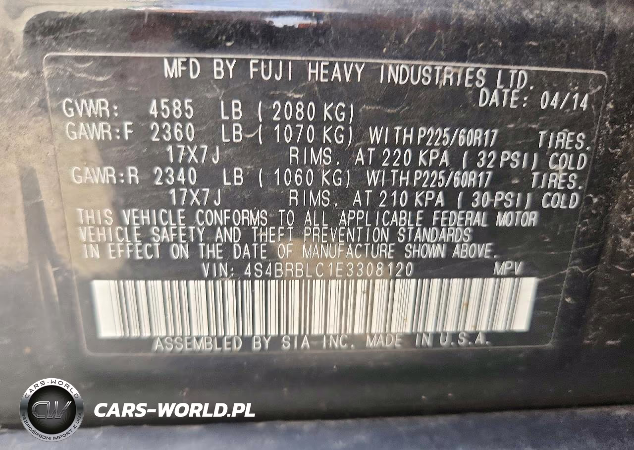 2014 Subaru Outback 2.5I Limited VIN:4S4BRBLC1E3308120 - 12