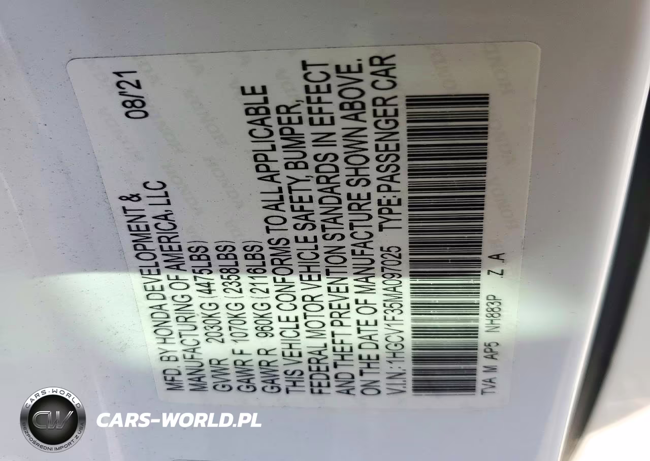2021 Honda Accord Sport VIN:1HGCV1F35MA097025 - 12