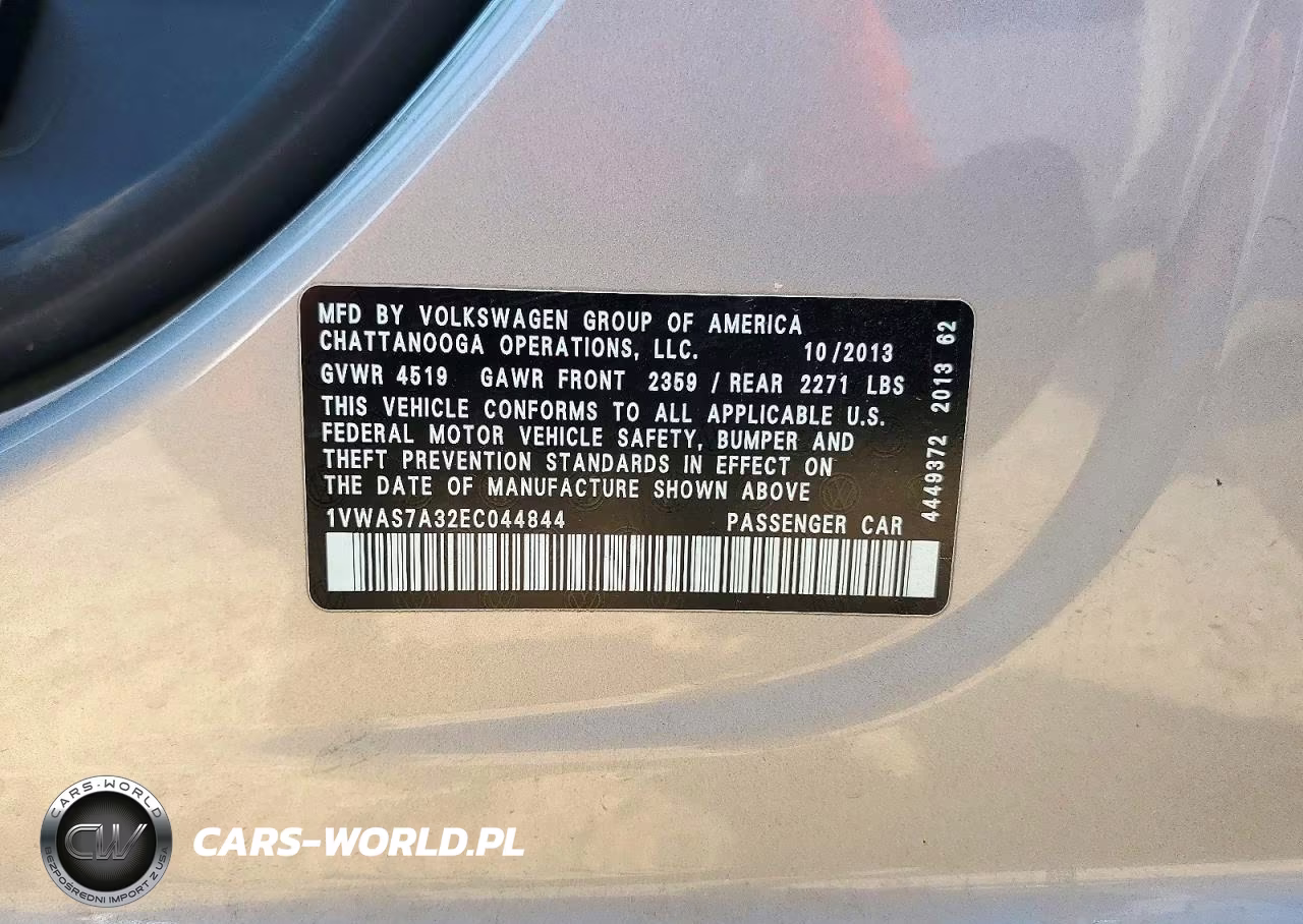 2014 Volkswagen Passat S VIN:1VWAS7A32EC044844 - 12