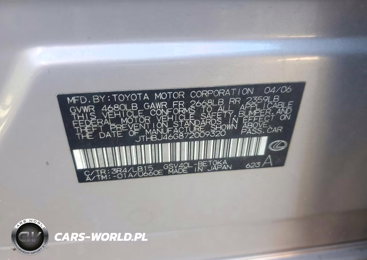 2007 Lexus Es 350 VIN:JTHBJ46G872009320 - 12
