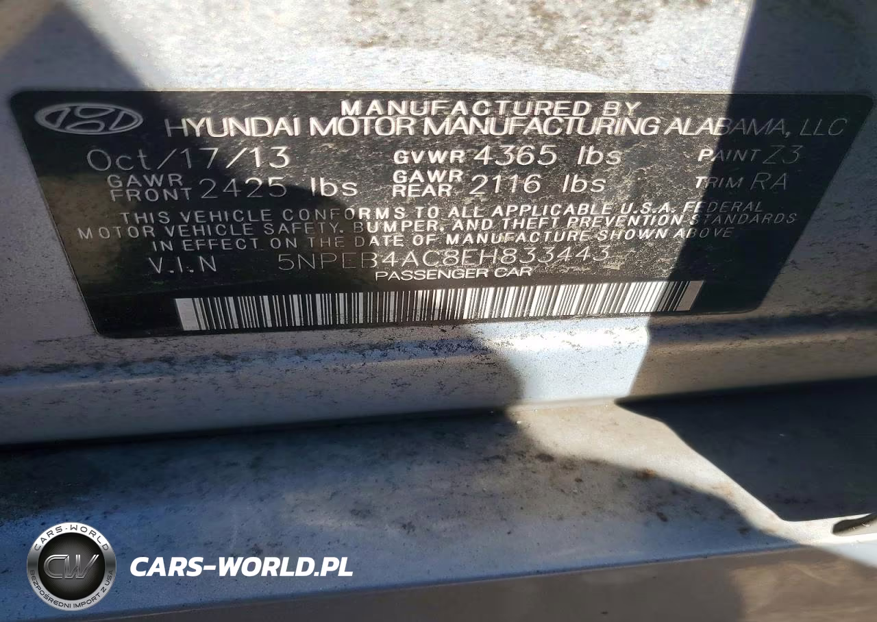 2014 Hyundai Sonata Gls VIN:5NPEB4AC8EH833443 - 12