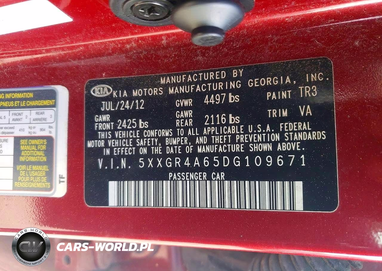 2013 Kia Optima Sx VIN:5XXGR4A65DG109671 - 12