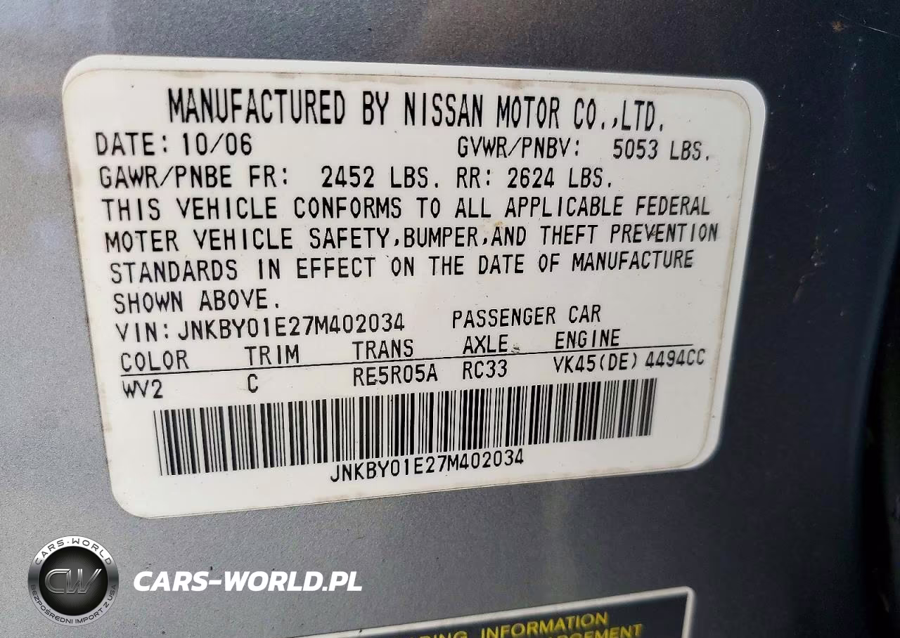 2007 Infiniti M45 Base VIN:JNKBY01E27M402034 - 12
