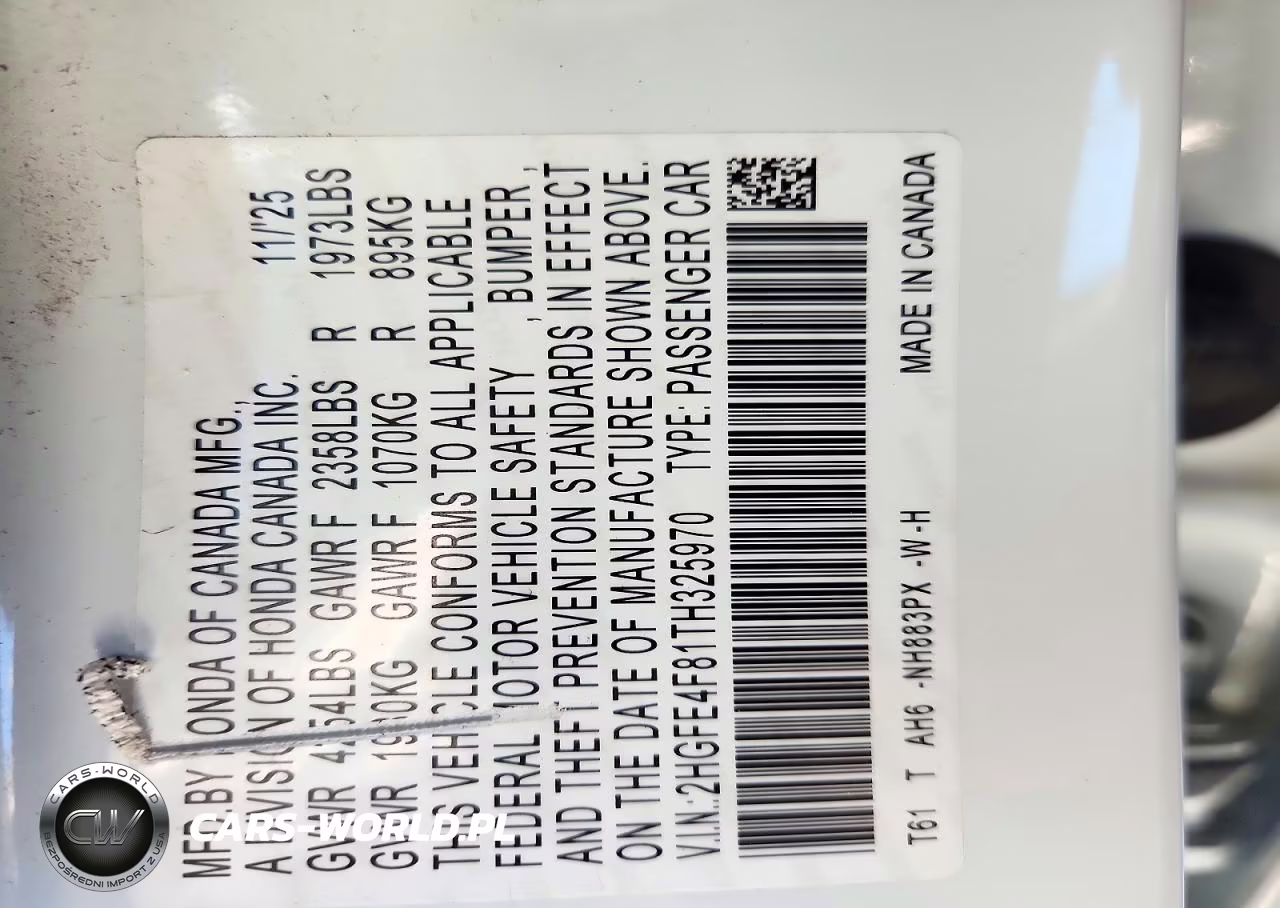 2026 Honda Civic Sport VIN:2HGFE4F81TH325970 - 12