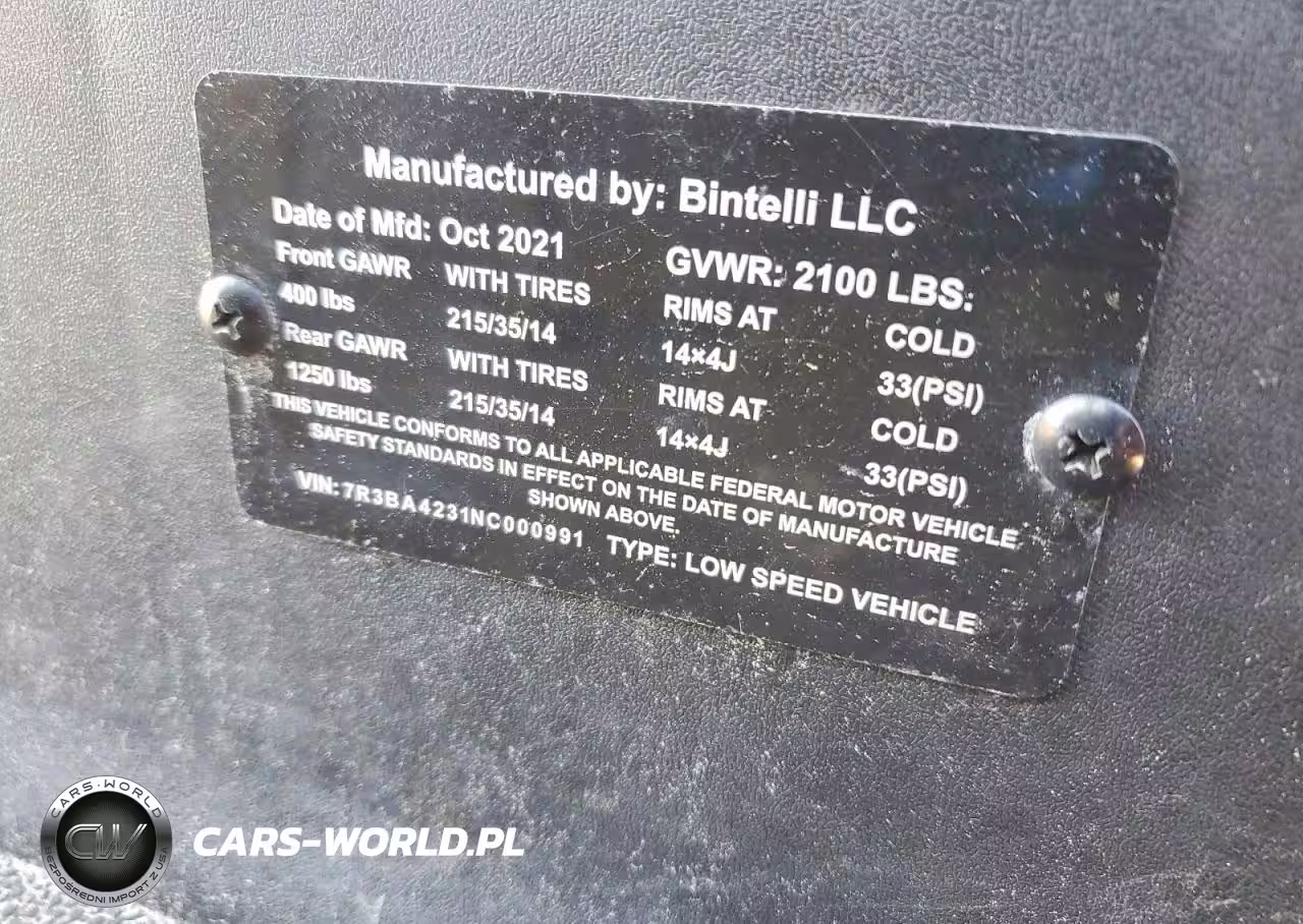 2022 Bintelli Beyond Golf Cart VIN:7R3BA4231NC000991 - 10