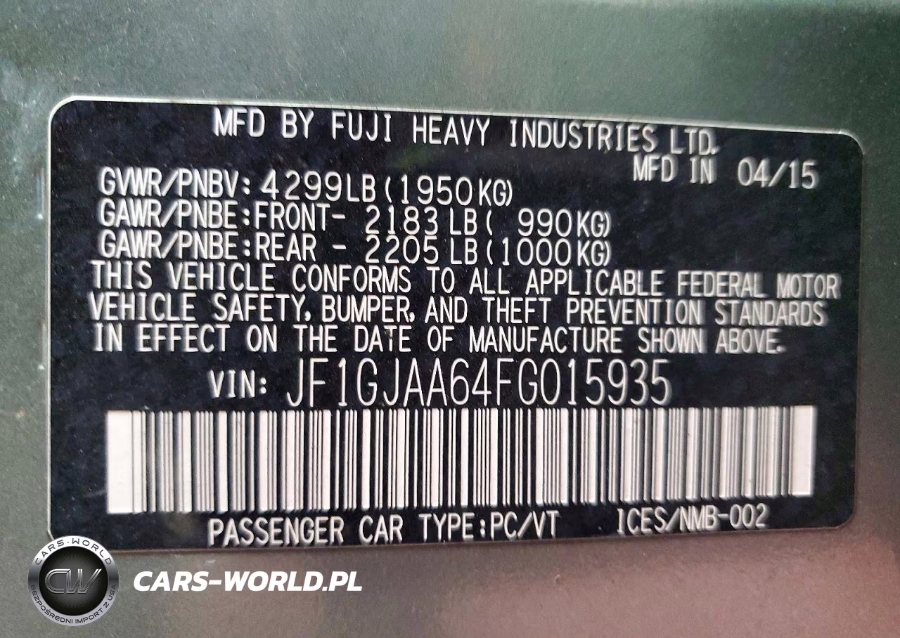 2015 Subaru Impreza VIN:JF1GJAA64FG015935 - 12