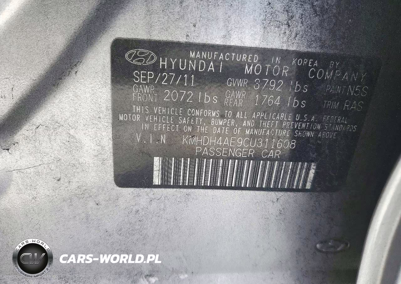 2012 Hyundai Elantra Gls VIN:KMHDH4AE9CU311608 - 12