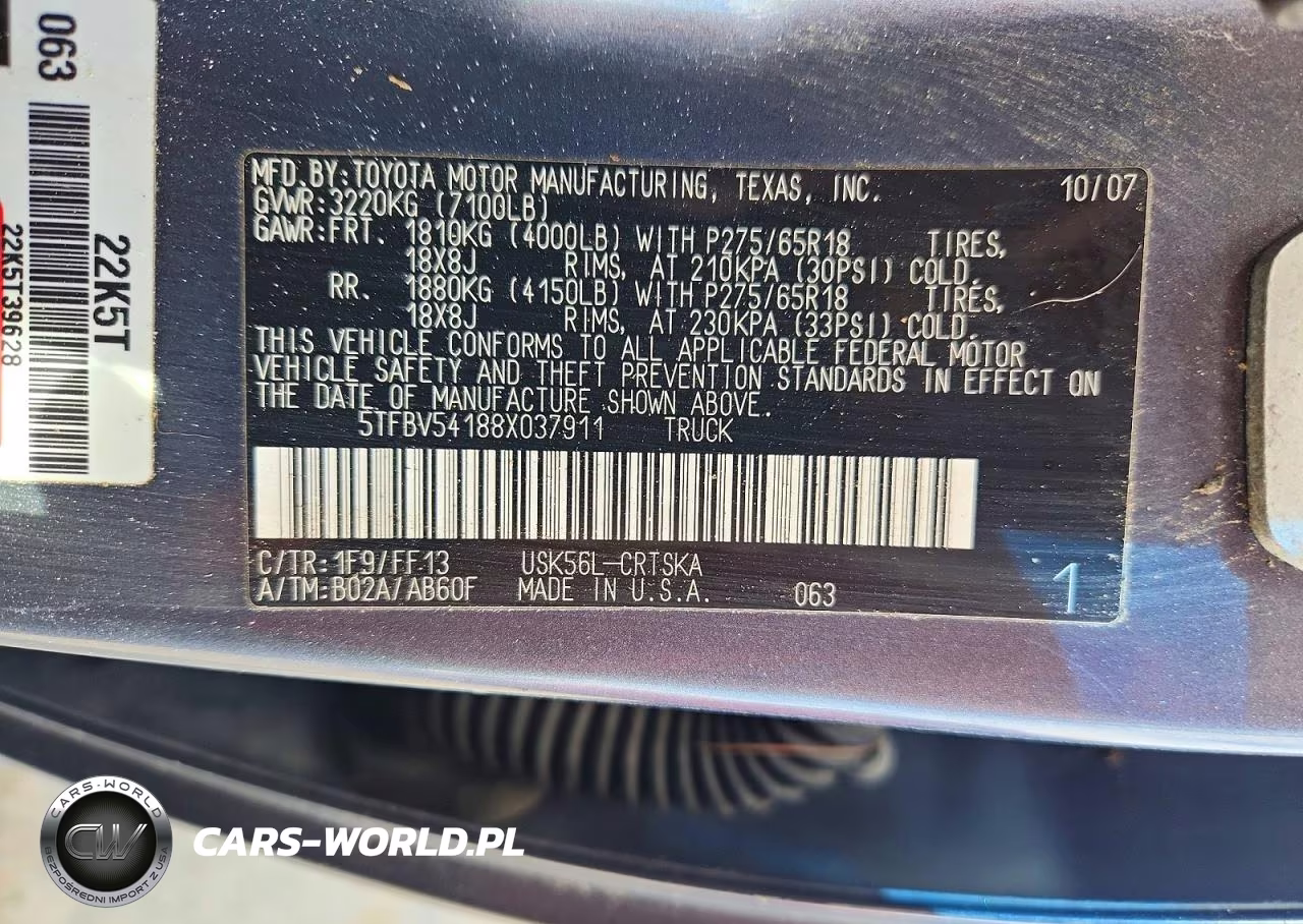 2008 Toyota Tundra Sr5 VIN:5TFBV54188X037911 - 12