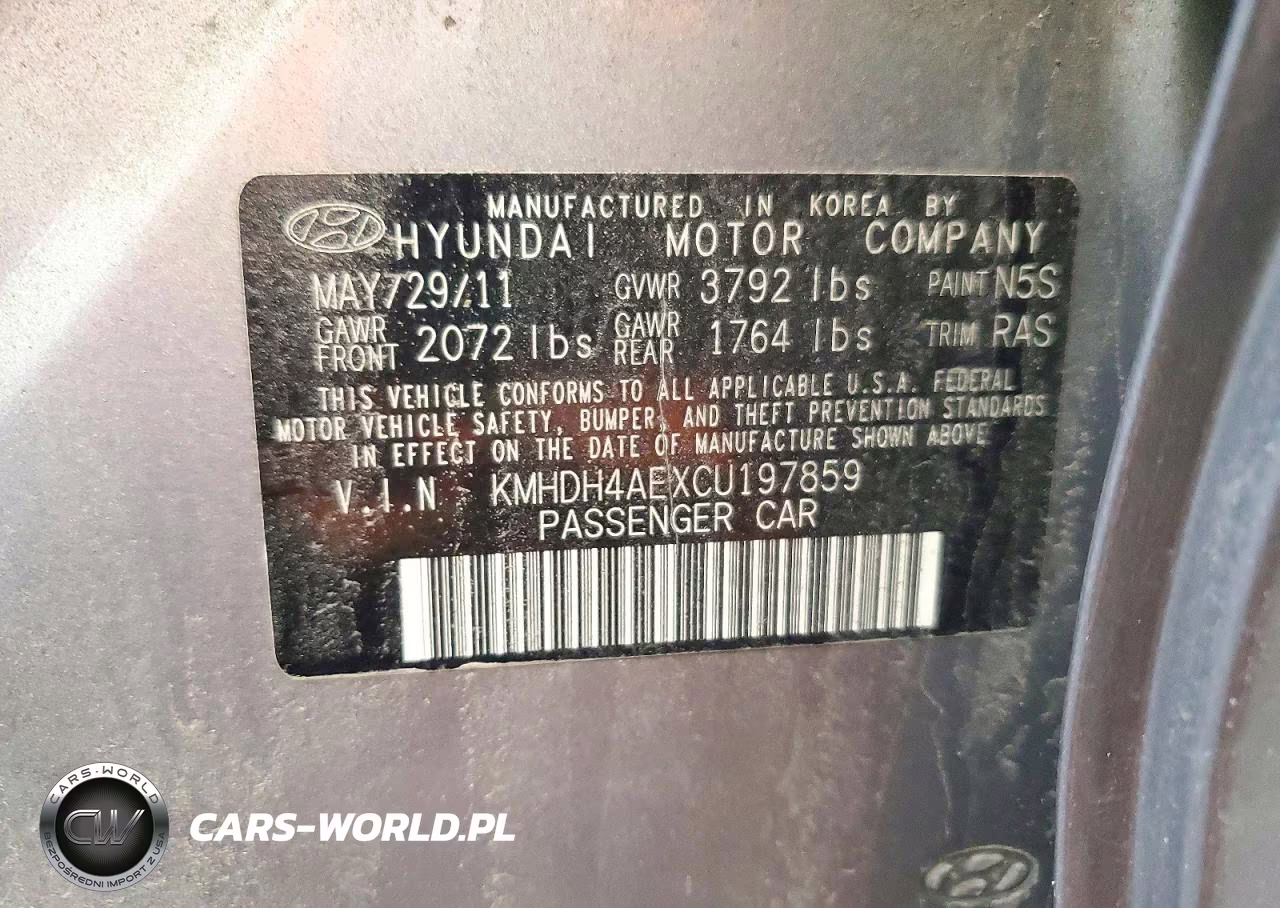 2012 Hyundai Elantra Limited VIN:KMHDH4AEXCU197859 - 12