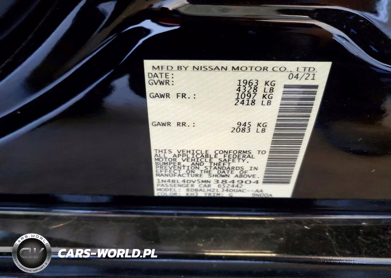 2021 Nissan Altima Sv VIN:1N4BL4DV5MN384904 - 12