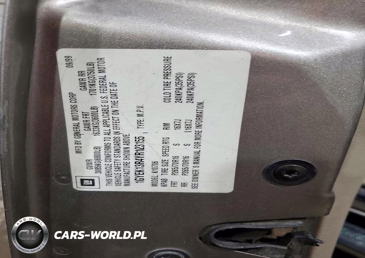 2000 Cadillac Escalade VIN:1GYEK13R4YR123155 - 13