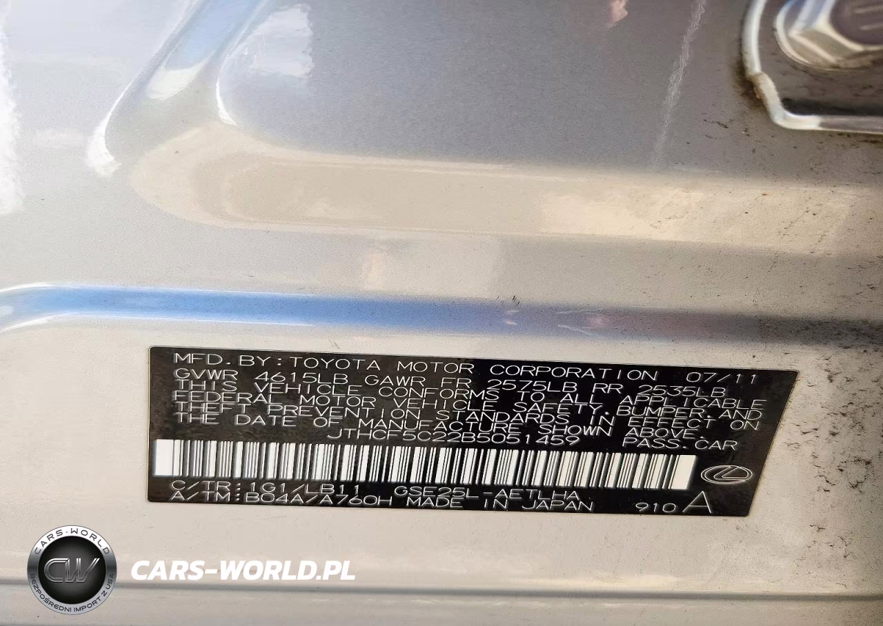 2011 Lexus Is 250 VIN:JTHCF5C22B5051459 - 12