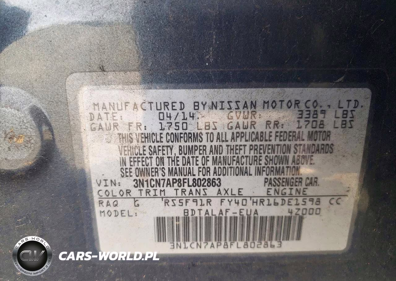2015 Nissan Versa VIN:3N1CN7AP8FL802863 - 12