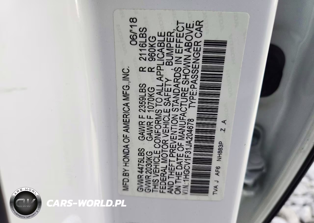 2018 Honda Accord Sport VIN:1HGCV1F31JA204678 - 12