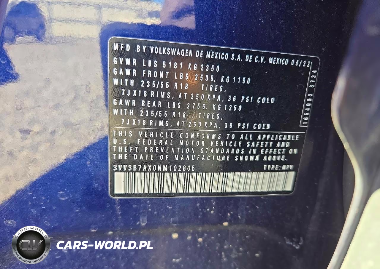 2022 Volkswagen Tiguan Se VIN:3VV3B7AX0NM102805 - 14