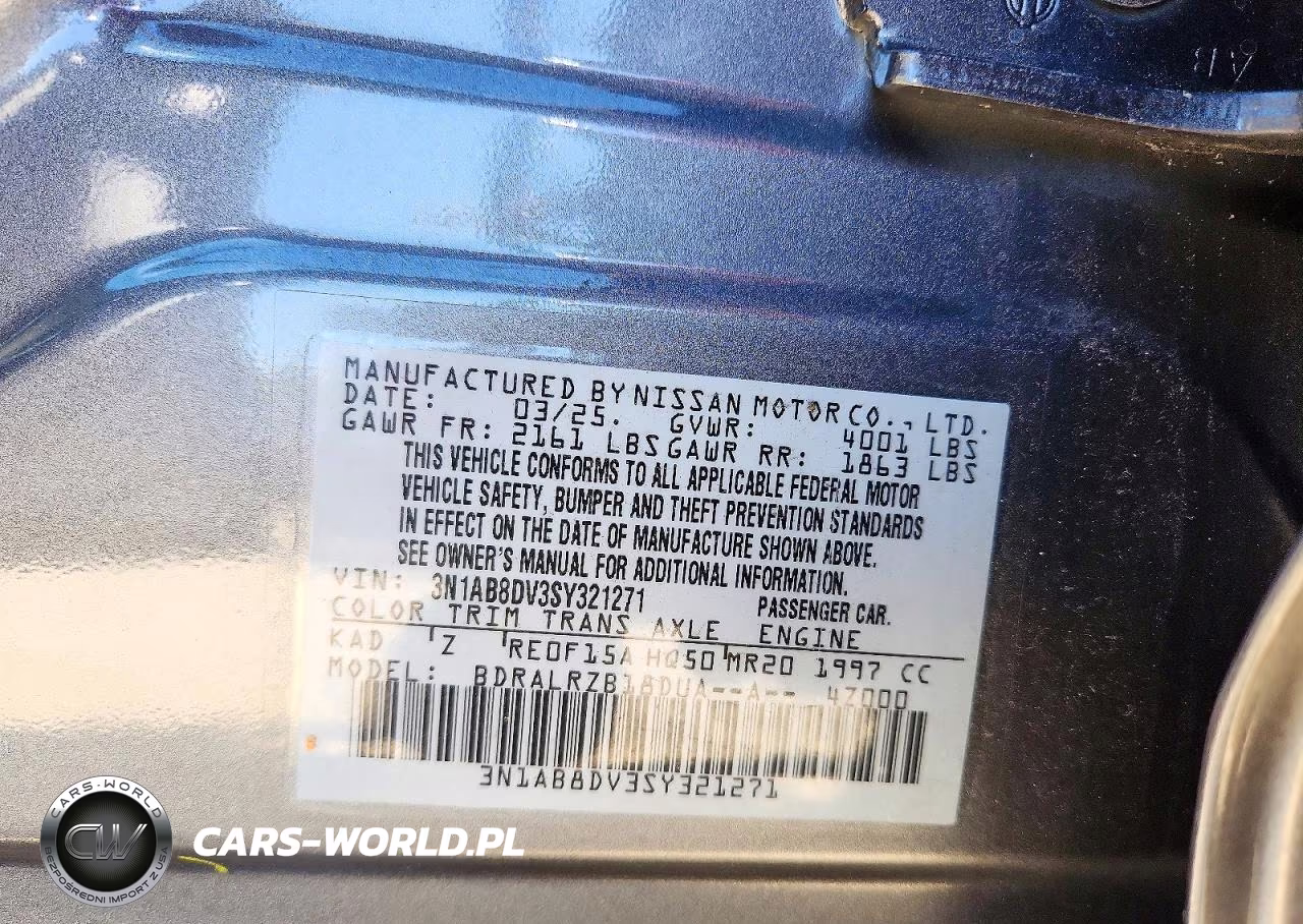 2025 Nissan Sentra Sr VIN:3N1AB8DV3SY321271 - 12