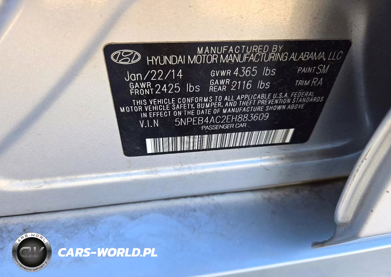 2014 Hyundai Sonata Gls VIN:5NPEB4AC2EH883609 - 12