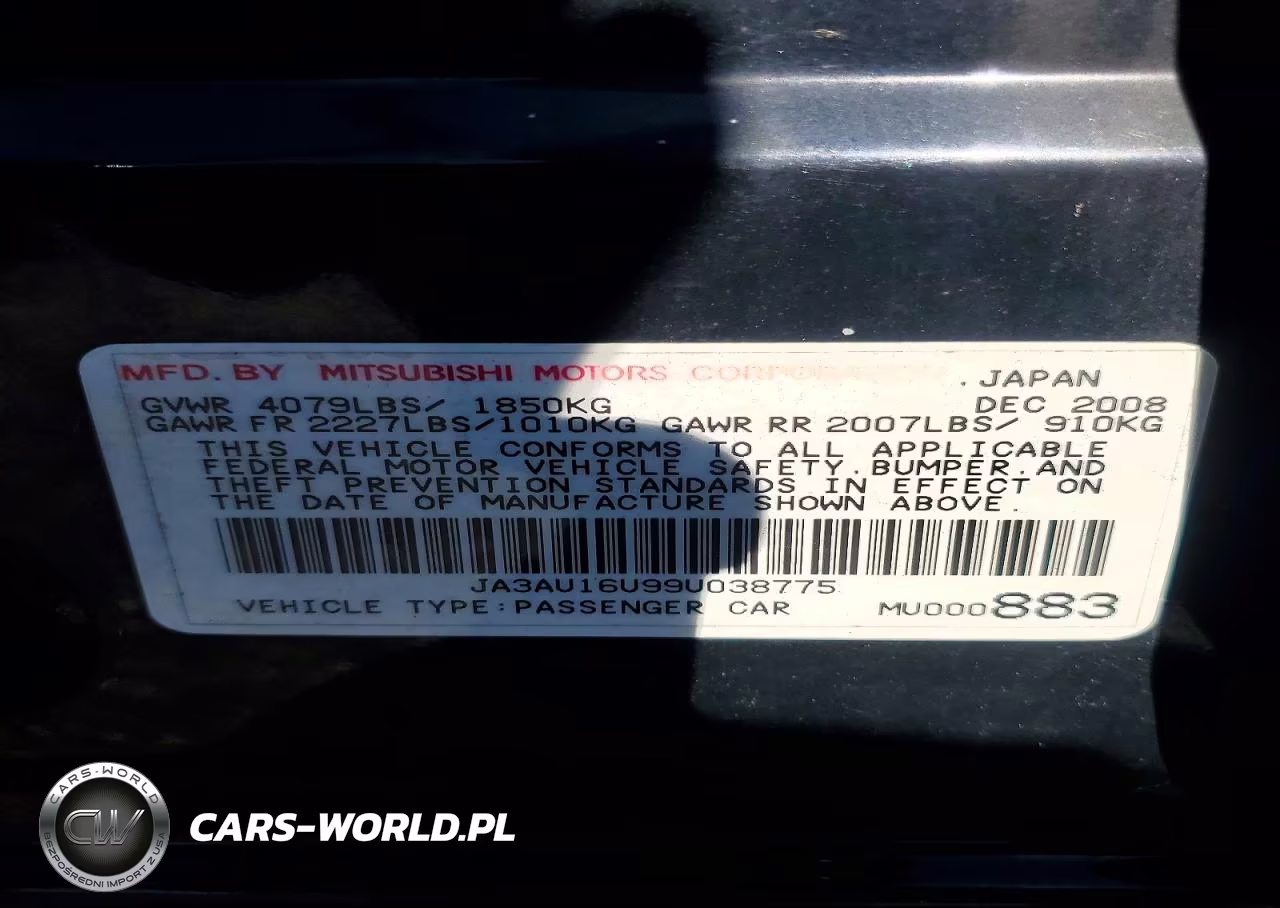 2009 Mitsubishi Lancer De VIN:JA3AU16U99U038775 - 13
