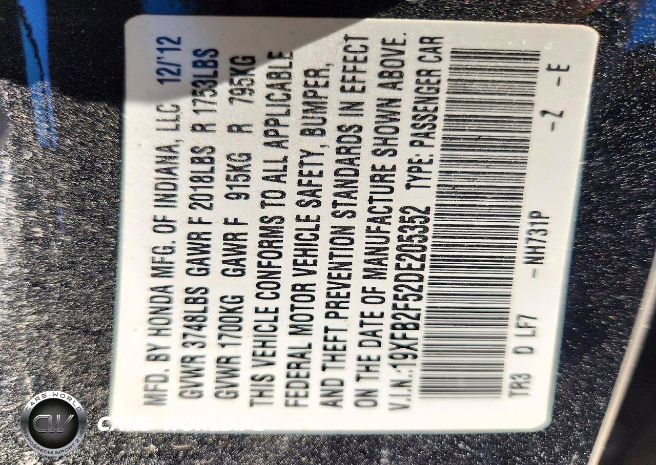 2013 Honda Civic Lx VIN:19XFB2F52DE205352 - 13