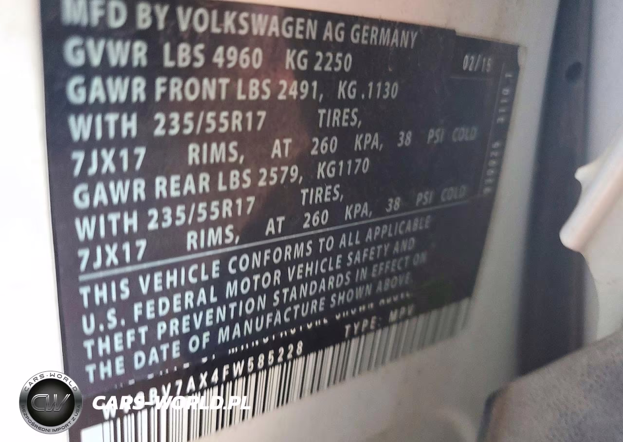 2015 Volkswagen Tiguan S VIN:WVGBV7AX4FW585228 - 13