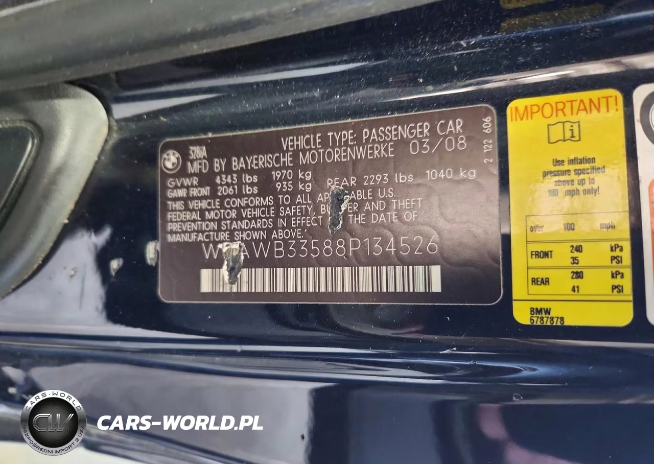 2008 BMW 328 I VIN:WBAWB33588P134526 - 12