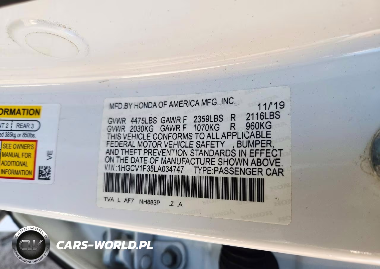 2020 Honda Accord Sport VIN:1HGCV1F35LA034747 - 12