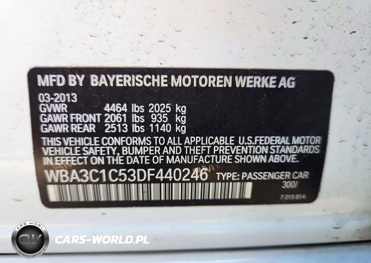 2013 BMW 328 I Sulev VIN:WBA3C1C53DF440246 - 12