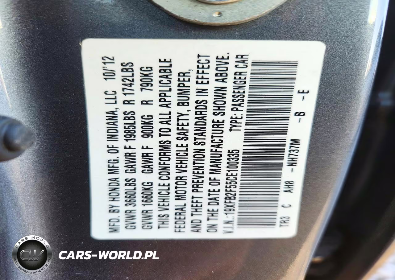 2012 Honda Civic Lx VIN:19XFB2F55CE100335 - 12