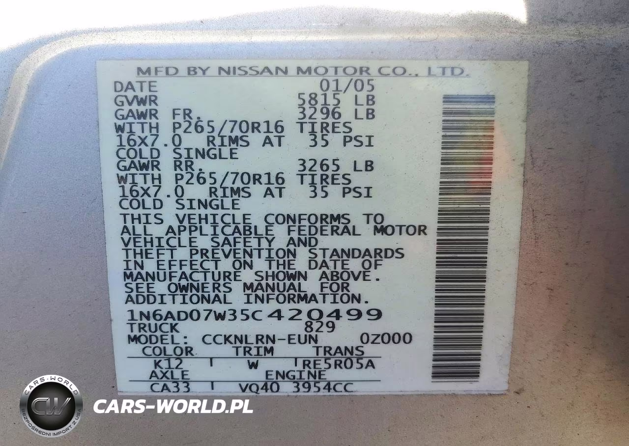 2005 Nissan Frontier Se VIN:1N6AD07W35C420499 - 12