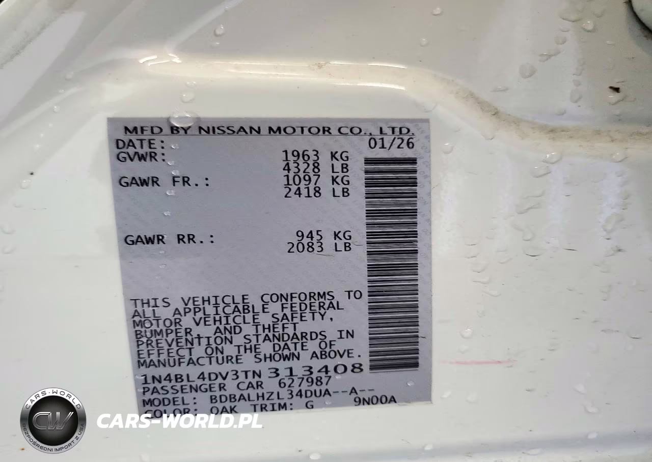 2026 Nissan Altima Sv VIN:1N4BL4DV3TN313408 - 12