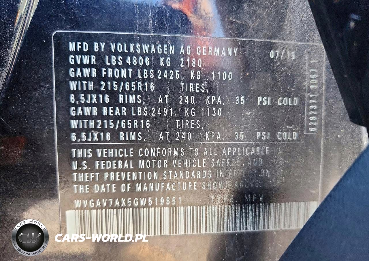 2016 Volkswagen Tiguan S VIN:WVGAV7AX5GW519851 - 13