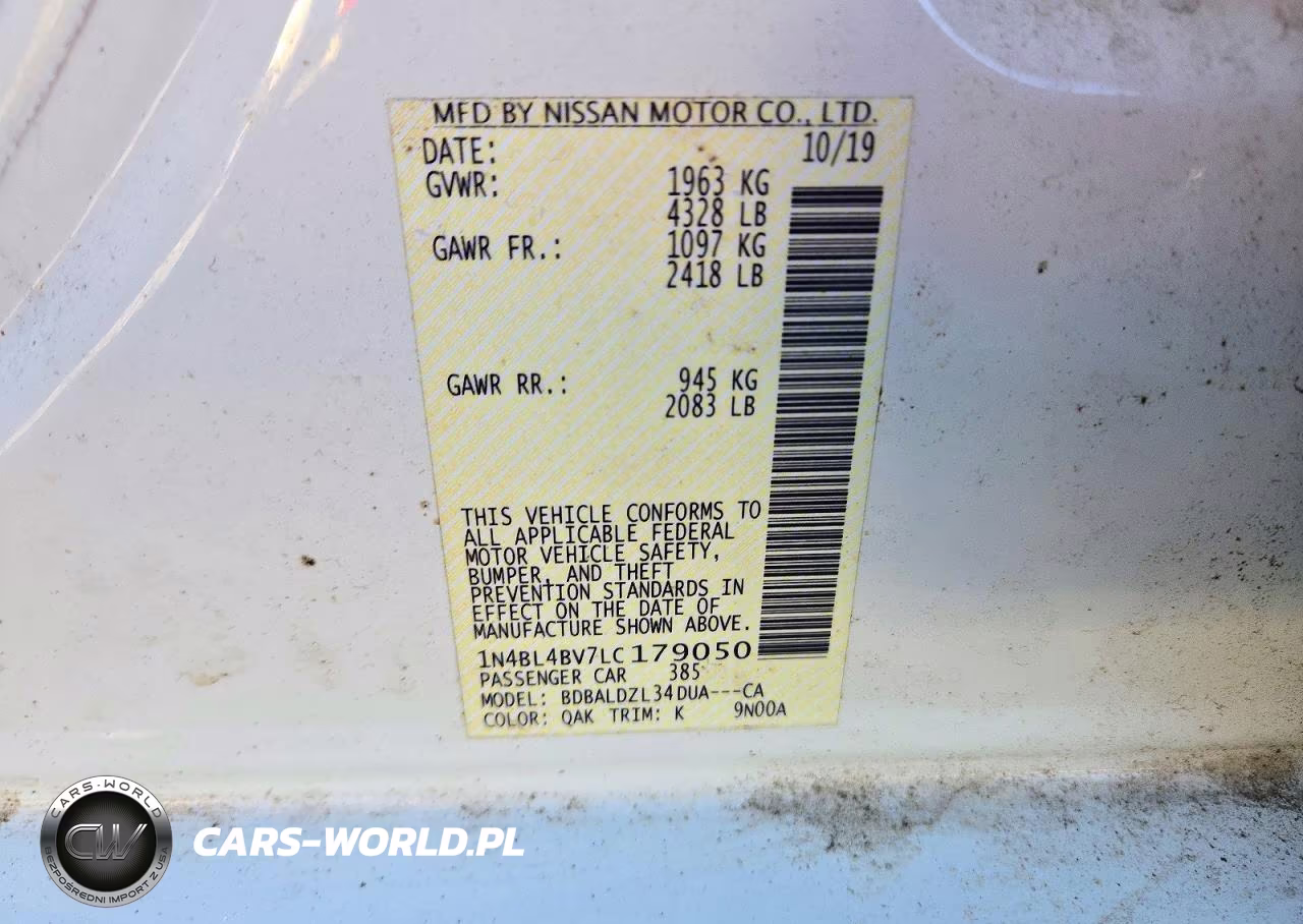 2020 Nissan Altima S VIN:1N4BL4BV7LC179050 - 12