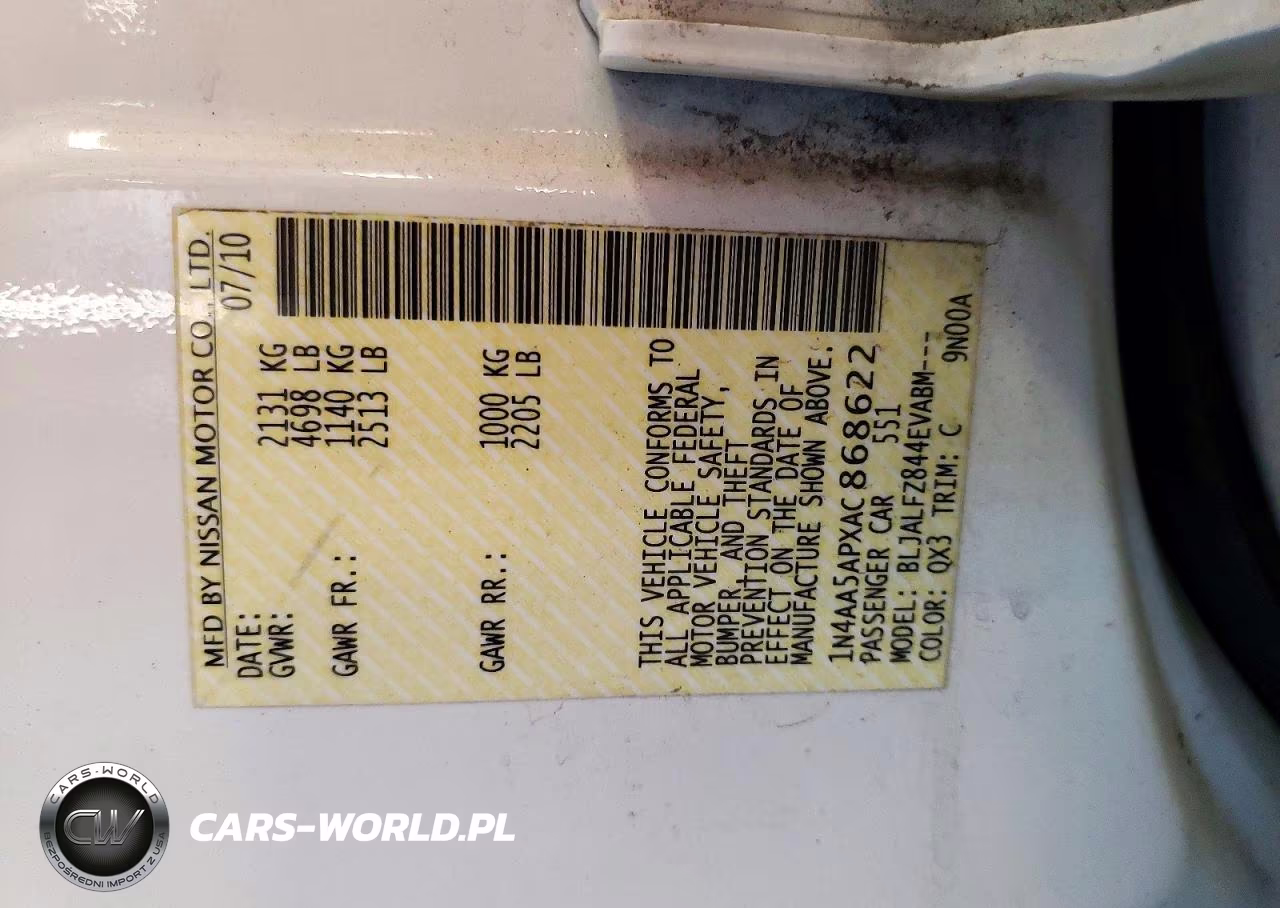 2010 Nissan Maxima 3.5 S VIN:1N4AA5APXAC868622 - 12