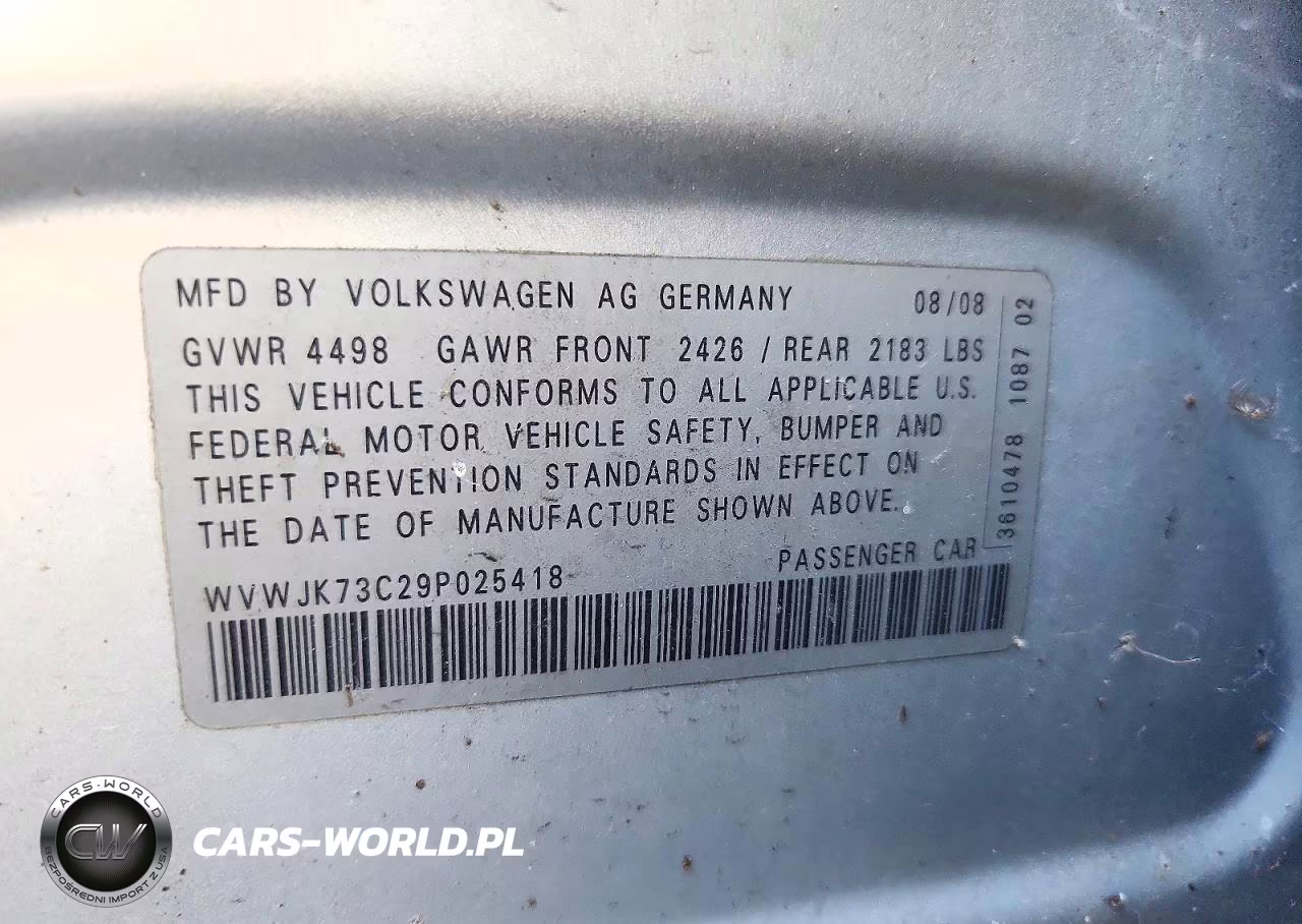 2009 Volkswagen Passat Turbo VIN:WVWJK73C29P025418 - 12