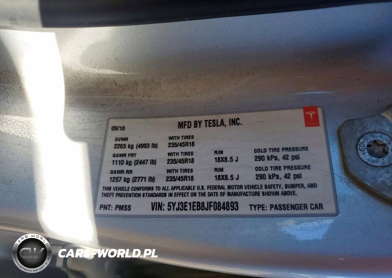 2018 Tesla Model 3 VIN:5YJ3E1EB8JF084893 - 12