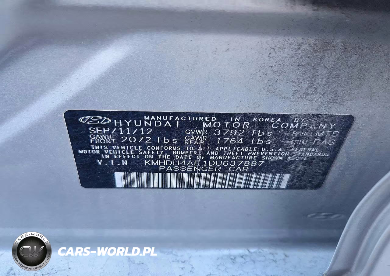2013 Hyundai Elantra Limited VIN:KMHDH4AE1DU637887 - 12